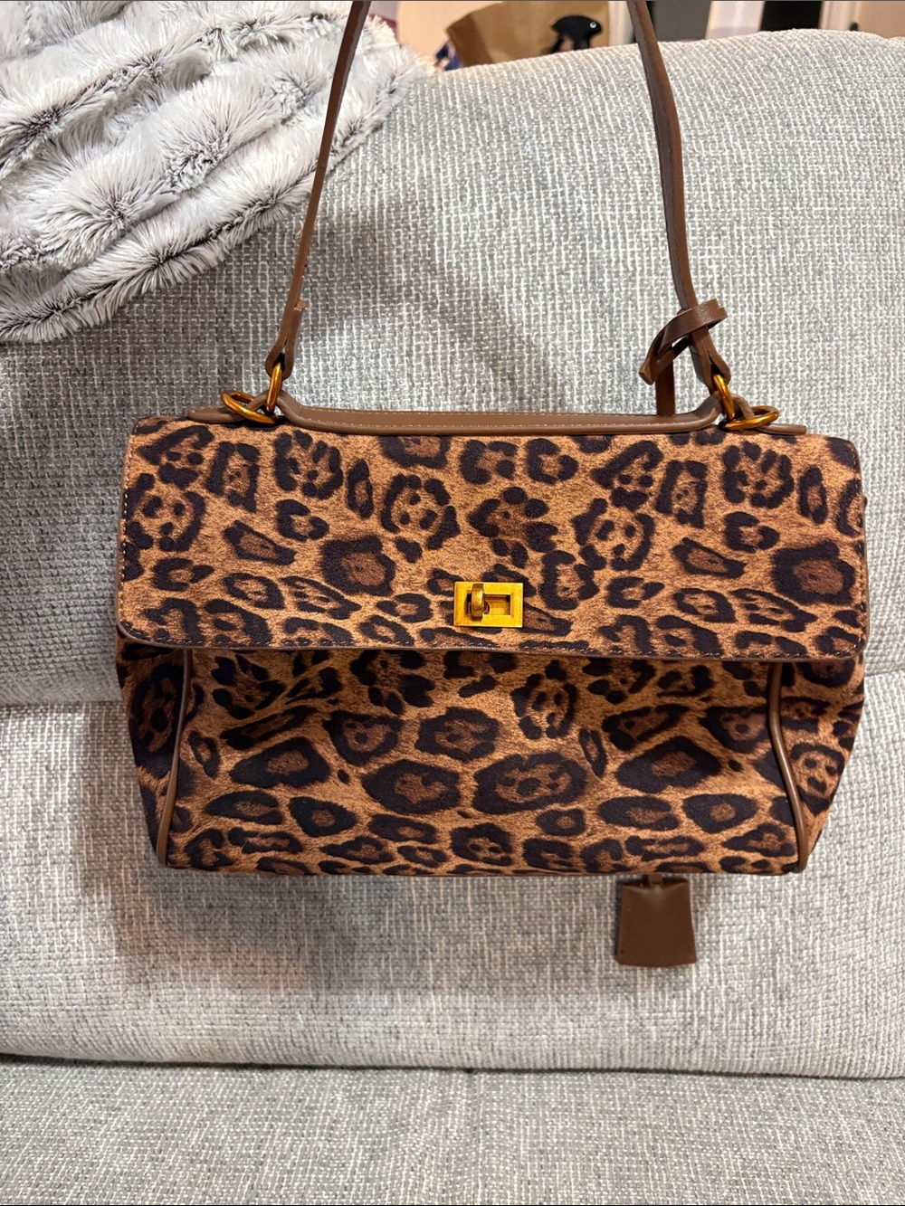 Leopard Print Shoulder Bag in Brown with Gold Hardware - NWOT